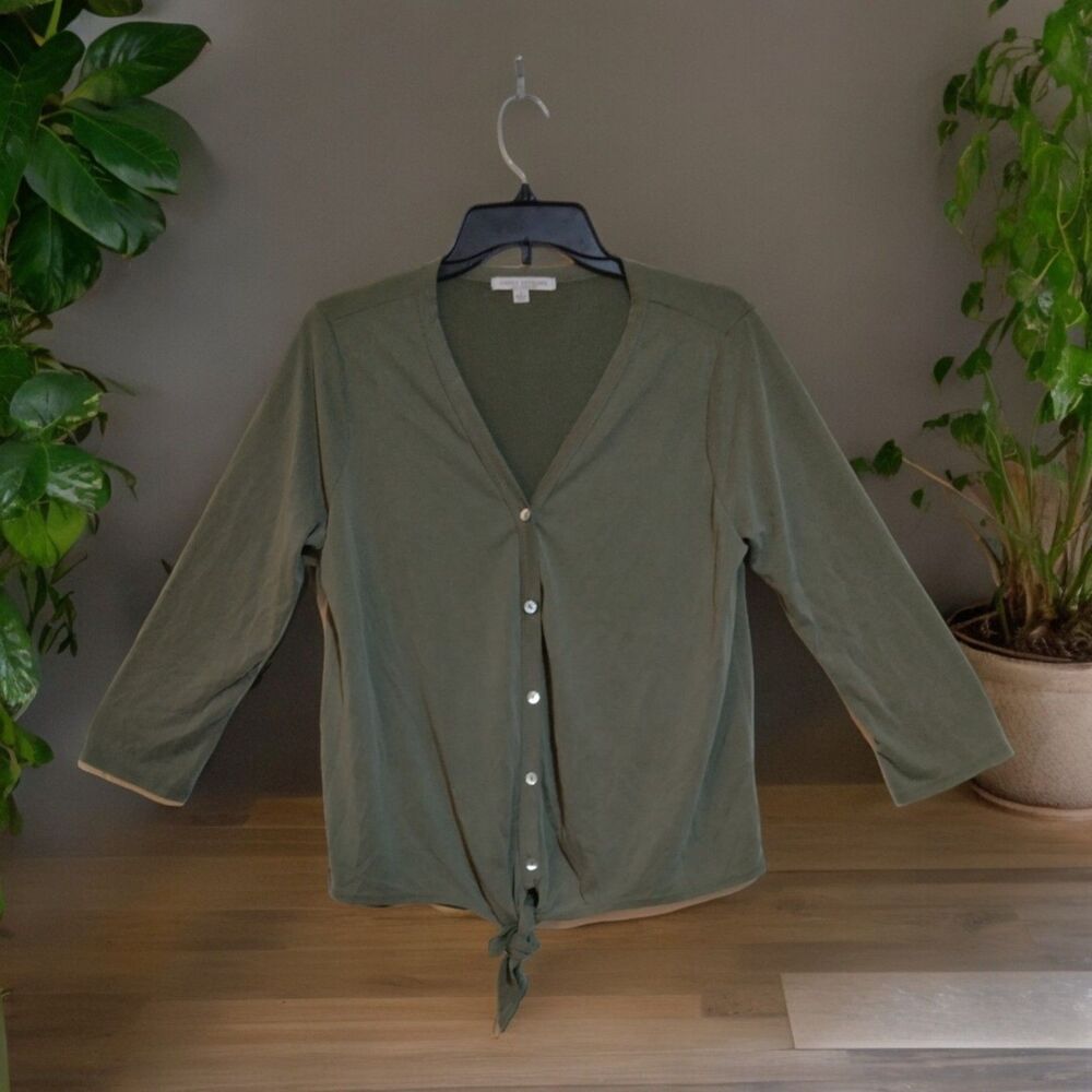 L Green Envelope Los Angeles Women's Large Green Cardigan buttons and tie